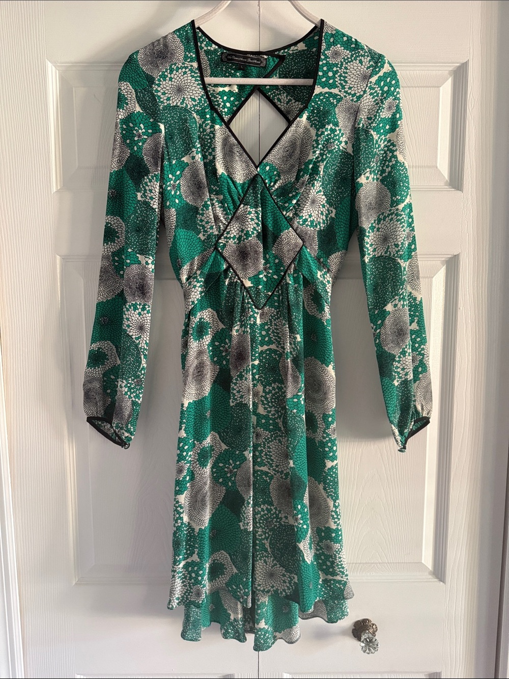 What Comes Around Goes Around Green Print Silk Dress - Size Large